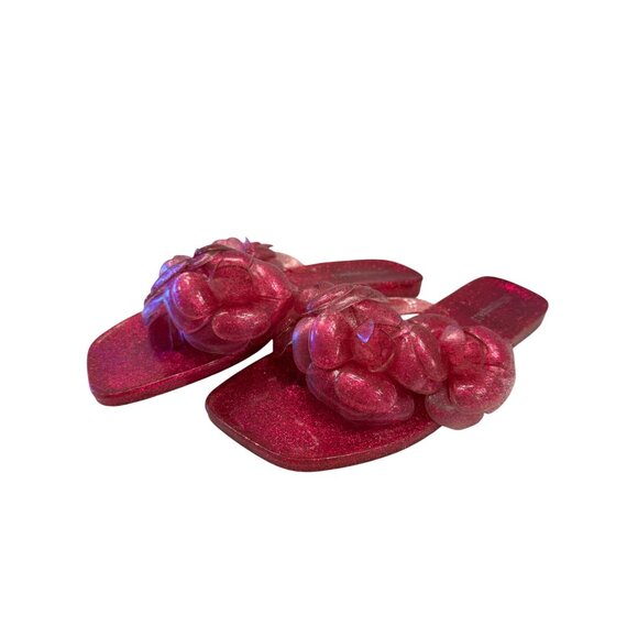 Jeffrey Campbell Floralee Jelly Pink Gel Size 8 EU 39 Shimmer Shine Flowers Flat - Picture 1 of 7